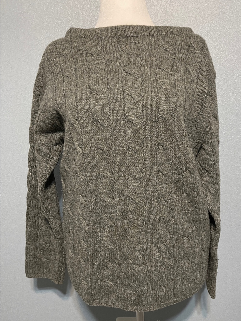 Rosanna Cable Knit 100% Lambswool Gray Sweater Pullover Fisherman Cozy Vtg Large